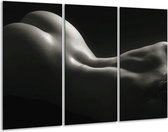 Glasschilderij Lichaam - Zwart, Wit, Grijs - 120x80cm 3Luik - Foto Op Glas - Geen Acrylglas Schilderij - GroepArt 6000+ Glas Art Collectie - Maatwerk Mogelijk