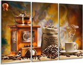 GroepArt - Schilderij -  Koffie, Keuken - Bruin, Geel, Oranje - 120x80cm 3Luik - 6000+ Schilderijen 0p Canvas Art Collectie