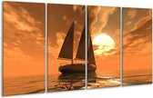 GroepArt - Glasschilderij - Zeilboot - Bruin, Geel, Grijs - 160x80cm 4Luik - Foto Op Glas - Geen Acrylglas Schilderij - 6000+ Glasschilderijen Collectie - Wanddecoratie