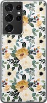 Samsung Galaxy S21 Ultra hoesje siliconen - Lovely flowers - Soft Case Telefoonhoesje - Print / Illustratie - Bruin