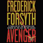 Boekcover met de titel "Avenger" van Frederick Forsyth. De tekst is rood met een groene omranding. Een rode lijn loopt schuin over de titel.