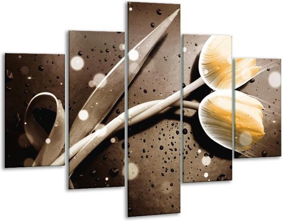 Peinture sur verre tulipe | Jaune, gris | 100x70cm 5Liège | Tirage photo sur verre |  F005145