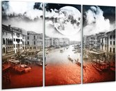 GroepArt - Schilderij -  Modern - Rood, Grijs, Zwart - 120x80cm 3Luik - 6000+ Schilderijen 0p Canvas Art Collectie