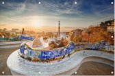 Uitzicht op Barcelona vanaf Park Güell bij zonsopgang - Foto op Tuinposter - 90 x 60 cm