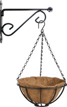 Hanging basket 25 cm met metalen muurhaak en kokos inlegvel - Complete hangmand set van gietijzer