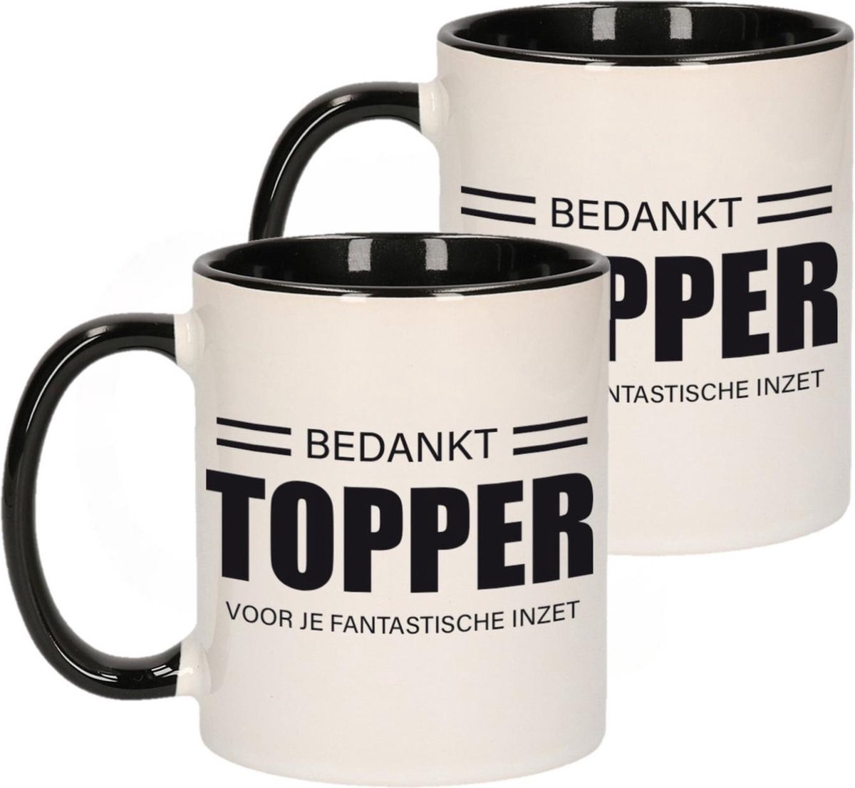 3x stuks cadeau mok / beker zwart bedankt topper voor je fantastische inzet - bedankt/afscheid/pensioen