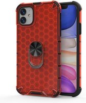 Voor iPhone 11 Pro schokbestendige honingraat pc + TPU ringhouder beschermhoes (rood)