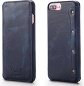 Voor iPhone 6 Plus / 7 Plus / 8 Plus Denior Oil Wax Koeienhuid Eenvoudige horizontale flip lederen tas met kaartsleuven en portemonnee (donkerblauw)