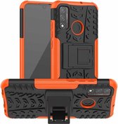 Voor Huawei P Smart (2020) Bandentextuur Schokbestendig TPU + pc-beschermhoes met houder (oranje)