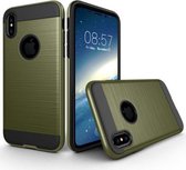 Voor iPhone X / XS geborstelde textuur TPU + pc valbestendige beschermende achterkant van de behuizing (legergroen)