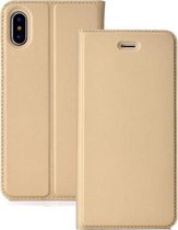 Ultradunne geperste magnetische kaart TPU + PU lederen hoes voor iPhone X / XS, met kaartsleuf en houder (goud)