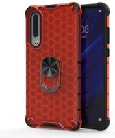 Voor Xiaomi Mi CC9 Schokbestendige honingraat PC + TPU ringhouder beschermhoes (rood)