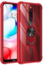 Voor Xiaomi Redmi 8A schokbestendig transparant TPU + acryl beschermhoes met ringhouder (rood)