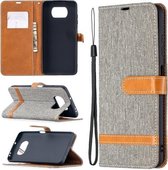 Voor xiaomi mi poco x3 kleuraanpassing denim textuur lederen tas met houder & kaartsleuven & portemonnee & lanyard (grijs)