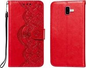 Voor Samsung Galaxy J6 + Flower Vine Embossing Pattern Horizontale Flip Leather Case met Card Slot & Holder & Wallet & Lanyard (Red)