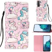 Voor Samsung Galaxy 21+ 5G 3D Schilderen Horizontale Flip Leren Case met Houder & Kaartsleuf & Portemonnee & Lanyard (Roze Pony)