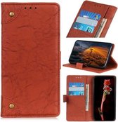 Voor wiko y61 koperen gesp retro gek paard textuur horizontale flip lederen tas met houder en kaartsleuven en portemonnee (bruin)