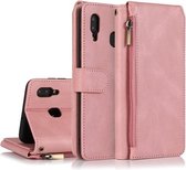 Voor Samsung Galaxy A20 / A30 Huidgevoel Crazy Horse Textuur Rits Portemonnee Tas Horizontale Flip Leren Case met Houder & Kaartsleuven & Portemonnee & Lanyard (Rose Goud)