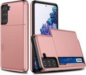 Voor Samsung Galaxy S21 5G schokbestendige beschermhoes met kaartsleuf (roségoud)