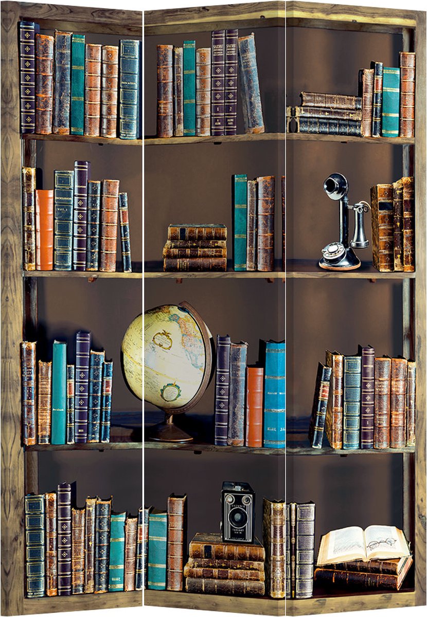 Fine Asianliving Kamerscherm Scheidingswand B120xH180cm 3 Panelen Boekenkast multicolor