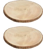 2x stuks houten decoratie boomschors boomschijven D20 cm - Hobby materiaal boomschors schijven - Kerstversiering