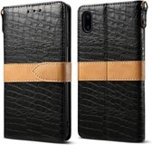 Splicing Color Crocodile Texture PU horizontale lederen flip-hoes voor iPhone XS Max, met portemonnee & houder & kaartsleuven en lanyard (zwart)