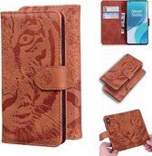 Voor OnePlus 9 Pro Tiger Embossing Pattern Horizontale Flip lederen hoes met houder & kaartsleuven & portemonnee (bruin)