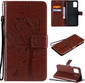 Voor LG K52 Boom & Kat Patroon Geperst Afdrukken Horizontale Flip PU Lederen Case met Houder & Kaartsleuven & Portemonnee & Lanyard (Koffie)