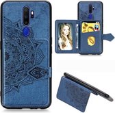 Voor Oppo A9 （2020） Mandala Reliëf Magnetische Doek PU + TPU + PC Case met Houder & Kaartsleuven & Portemonnee & Fotolijst & Riem (Blauw)