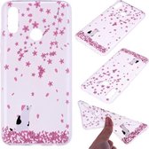 Voor Huawei Honor 10 Lite Gekleurd tekeningpatroon Zeer transparant TPU beschermhoes (Cherry Blossom Cat)