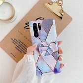 Voor Huawei P30 Pro Plating Kleurrijk Geometrisch Patroon Mozaïek Marmer TPU Mobiele Telefoon Case met Opvouwbare Beugel (Blauw PF4)