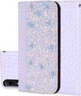 Krokodiltextuur Glitterpoeder Horizontale lederen flip-hoes voor Sony Xperia L3, met kaartsleuven en houder (wit)