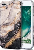 TPU verguld marmeren patroon beschermhoes voor iPhone 8 Plus / 7 Plus (zwart grijs)