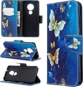 Voor Nokia 6.2 / 7.2 Gekleurde tekening patroon Horizontale flip lederen tas met houder & kaartsleuven & portemonnee (gouden vlinder)