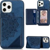 Voor iPhone 12 mini Mandala reliëf magnetische stoffen hoes met houder & kaartsleuven & portemonnee & fotolijst (blauw)
