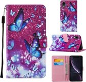 Voor iPhone XR Cross Texture Painting Pattern Horizontale Flip Leren Case met Houder & Kaartsleuven & Portemonnee & Lanyard (Paarse Vlinder)