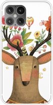 Voor iPhone 12/12 Pro schokbestendig geverfd transparant TPU beschermhoes (Flower Deer)