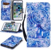 Voor iPhone 8/7 Gekleurd tekeningpatroon Horizontaal Flip TPU + PU lederen hoesje met houder & kaartsleuven & portemonnee & lanyard (blauw windgong)