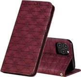Voor iPhone 12/12 Pro Lucky Flowers Embossing Pattern Magnetische horizontale flip lederen tas met houder en kaartsleuven (wijnrood)