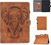 Voor Galaxy Tab 4 10.1 T530 Reliëf Olifant Patroon Horizontaal Flip PU Lederen Case met Magnetische Gesp & Beugel en Kaartsleuf (Bruin)