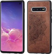 Voor Galaxy S10 Reliëf Mandala-patroon PC + TPU + stoffen telefoonhoes met draagkoord & magnetisch (bruin)