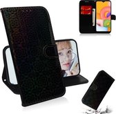 Voor Galaxy A01 Effen Kleur Kleurrijke Magnetische Gesp Horizontale Flip PU Lederen Case met Houder & Kaartsleuven & Portemonnee & Lanyard (Zwart)