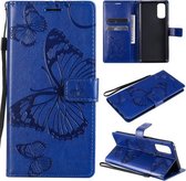 Voor OPPO Reno4 4G 3D vlinders reliëfpatroon horizontale flip lederen tas met houder & kaartsleuf & portemonnee (blauw)