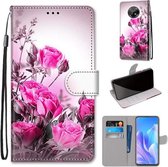 Voor Huawei Enjoy 20 Plus Gekleurde Tekening Cross Textuur Horizontale Flip PU Lederen Case met Houder & Kaartsleuven & Portemonnee & Lanyard (Wild Rose)