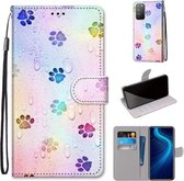 Voor Huawei Honor X10 / X10 Pro Gekleurde Tekening Cross Textuur Horizontale Flip PU Lederen Case met Houder & Kaartsleuven & Portemonnee & Lanyard (Voetafdruk Waterdruppels)