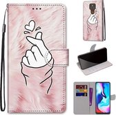 Voor Motorola Moto E7 Plus / G9 Play / G9 Gekleurde tekening Cross Texture Horizontale Flip PU lederen tas met houder & kaartsleuven & portemonnee & lanyard (Pink Hands Heart)