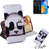 Voor Huawei P Smart 2021 / Y7a Gekleurde tekening Horizontale flip lederen tas, met houder & kaartsleuven en portemonnee (Panda)