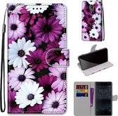 Voor Nokia 3 Gekleurde Tekening Cross Textuur Horizontale Flip PU Lederen Case met Houder & Kaartsleuven & Portemonnee & Lanyard (Chrysanthemum Roze Wit Paars)