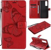 Voor Huawei Psmat 2021 3D Vlinders Embossing Patroon Horizontale Flip Leren Case met Houder & Kaartsleuf & Portemonnee (Rood)