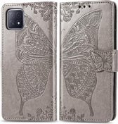 Voor Oppo A72 5G vlinder liefde bloem reliëf horizontale flip lederen tas met beugel / kaartsleuf / portemonnee / lanyard (grijs)